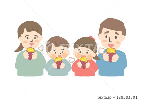 焼き芋を食べる四人家族のイラスト 焼き芋を食べる四人家族のイラスト 128383501