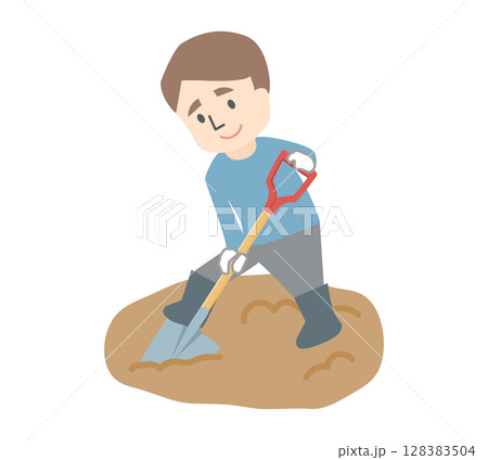 シャベルを使う男性のイラスト 128383504