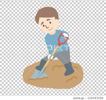 シャベルを使う男性のイラスト 128383504