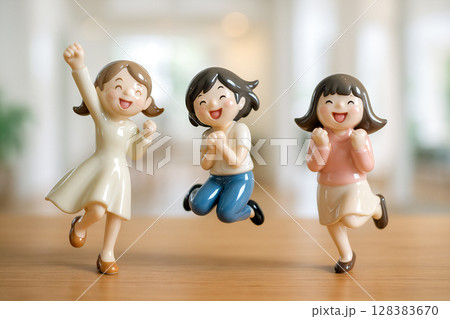 元気に飛び跳ねる女子友達3人 128383670
