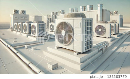屋上の白い空調システム 128383779