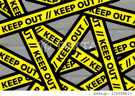 張り巡らされた立ち入り禁止テープの背景素材～KEEP OUT～ 128384613