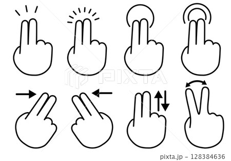 スマートフォンの画面を操作する2本指を描いたシンプルな線画ベクターイラスト スマートフォンの画面を操作する2本指を描いたシンプルな線画ベクターイラスト 128384636