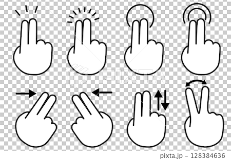 スマートフォンの画面を操作する2本指を描いたシンプルな線画ベクターイラスト スマートフォンの画面を操作する2本指を描いたシンプルな線画ベクターイラスト 128384636