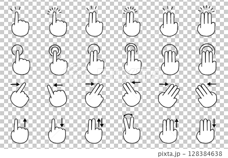 スマートフォンの画面を操作する指を描いたシンプルな線画ベクターイラスト 128384638