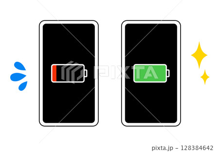 スマートフォンのバッテリーを描いたシンプルなベクターイラスト 128384642