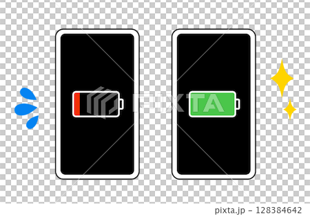 スマートフォンのバッテリーを描いたシンプルなベクターイラスト 128384642