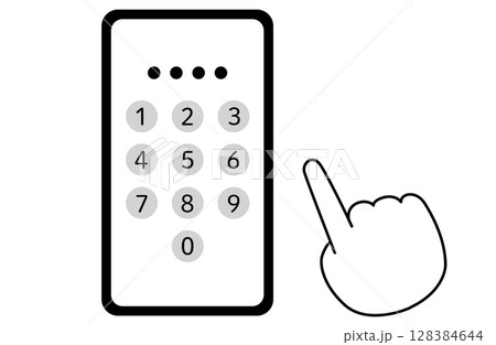 スマートフォンのパスワード入力画面を描いたシンプルな線画ベクターイラスト 128384644