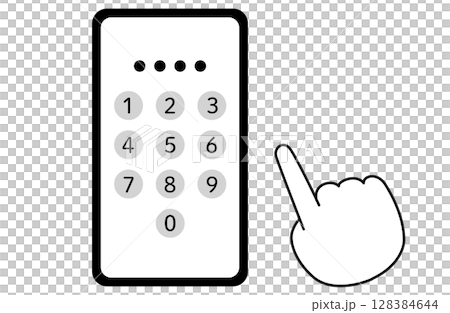 スマートフォンのパスワード入力画面を描いたシンプルな線画ベクターイラスト 128384644