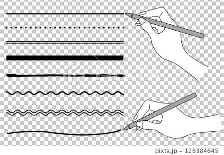 Simple line drawing vector illustration of a hand drawing various lines with a pen Simple line drawing vector illustration of a hand drawing various lines with a pen 128384645