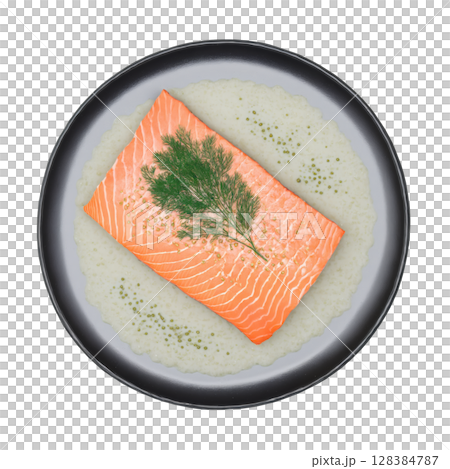 Gravadlax - A Scandinavian dish consisting of salmon that is cured with sugar, salt, and dill, often served with mustard Gravadlax - A Scandinavian dish consisting of salmon that is cured with sugar, salt, and dill, often served with mustard 128384787