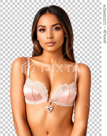 A silk satin garter with lace detailing and a small heart pendant in rose quartz, perfect for adding a soft A silk satin garter with lace detailing and a small heart pendant in rose quartz, perfect for adding a soft 128384824