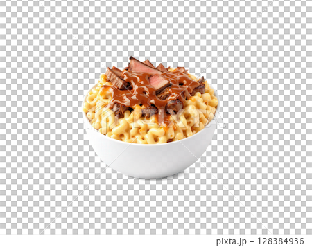 BBQ Brisket Mac and Cheese Rich mac and cheese topped with tender smoked brisket and a drizzle of barbecue sauce BBQ Brisket Mac and Cheese Rich mac and cheese topped with tender smoked brisket and a drizzle of barbecue sauce 128384936