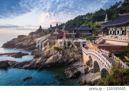 Busan landscape at Haedong Yonggungsa Temple in Busan, South Korea. 128385085
