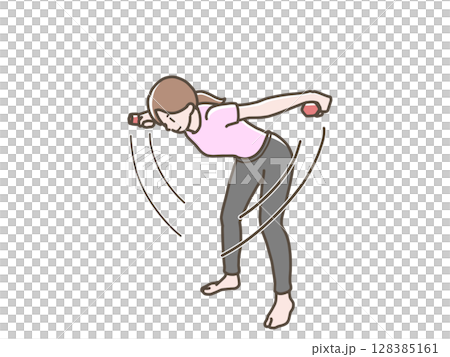 ダンベル体操をする女性のイラスト 128385161