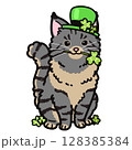 セイントパトリックの衣装を着たメインクーンのイラスト 128385384