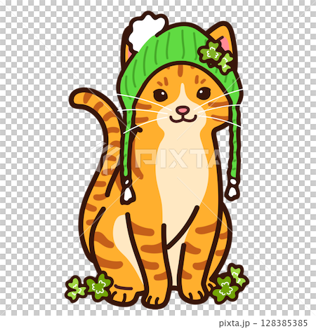 セイントパトリックの衣装を着た茶トラのイラスト 128385385