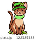 セイントパトリックの衣装を着たアビシニアン猫のイラスト 128385388