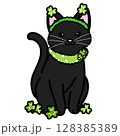 セイントパトリックの衣装を着た黒猫のイラスト 128385389