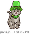 セイントパトリックの衣装を着たサバトラ猫のイラスト 128385391
