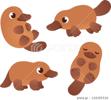 Cute cartoon platypus illustration set 128385520