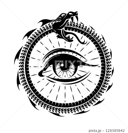 Engraving ouroboros esoteric symbol 128385642