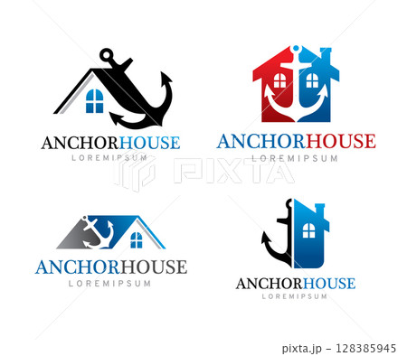 Anchor and house logo symbol or icon template Anchor and house logo symbol or icon template 128385945