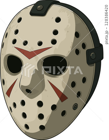 ホラー調のホッケーマスクのイラスト ホラー調のホッケーマスクのイラスト 128386420