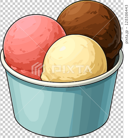 3種のカップアイスのイラスト 128386443