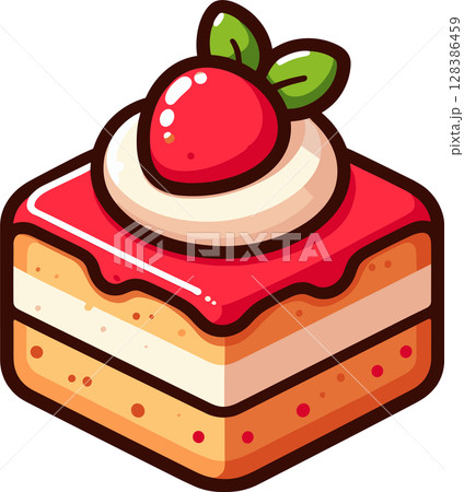 苺の四角いケーキのイラスト 128386459