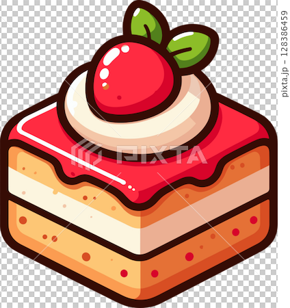 苺の四角いケーキのイラスト 128386459