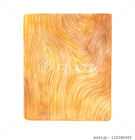 Wooden board, hand drawn watercolor illustration isolated on white background. Can be used for greeting card or wedding invitation, postcards and other printed products. 128386485