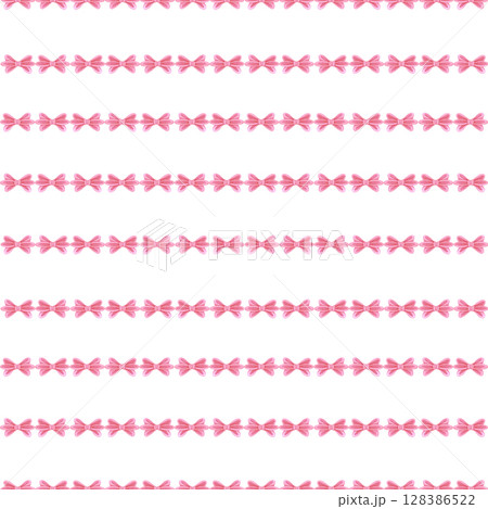 Hand drawn watercolor red bow line seamless pattern isolated on white background. Can be used for textile, fabric scrapbook and other printed products. 128386522