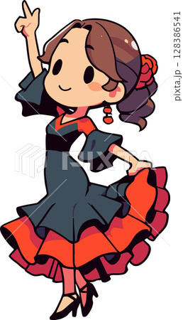 フラメンコのダンサーの女性のイラスト フラメンコのダンサーの女性のイラスト 128386541