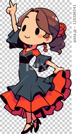 フラメンコのダンサーの女性のイラスト フラメンコのダンサーの女性のイラスト 128386541