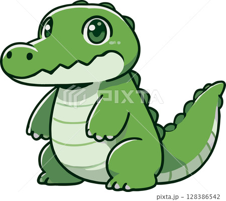 かわいい2足で立つワニのキャラクターのイラスト 128386542