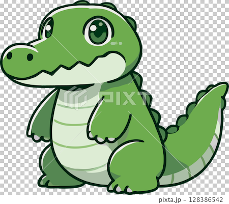 かわいい2足で立つワニのキャラクターのイラスト 128386542