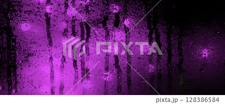 Background of misted glass. Christmas lights 128386584