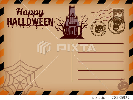 Happy Halloween holiday postal card vintage abandoned mansion 128386927