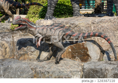 Pattaya,Thailand-January 28,2022:The dinosaurs statue is beautiful for travel in holiday at Nong Nooch Tropical Botanical Garden 128387110