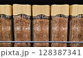 Glass jars of instant coffee filling a supermarket shelf 128387341