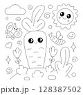 Cute and funny coloring page of a big carrot and butterfly 128387502