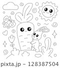 Cute and funny coloring page of a rabbit holding a big carrot 128387504