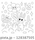 Cute and funny coloring page of a rabbit holding a big flower 128387505