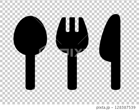 Cute spoon, fork and knife illustration silhouette 128387539