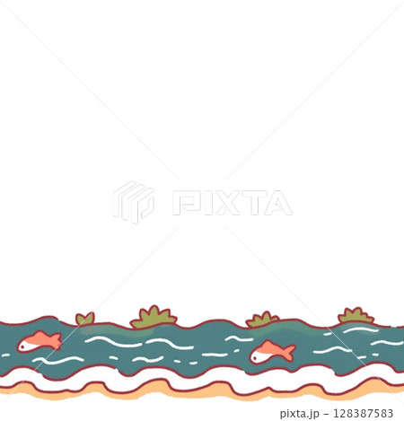 海面のフレーム素材、イラスト、透過、素材、枠、飾り 128387583