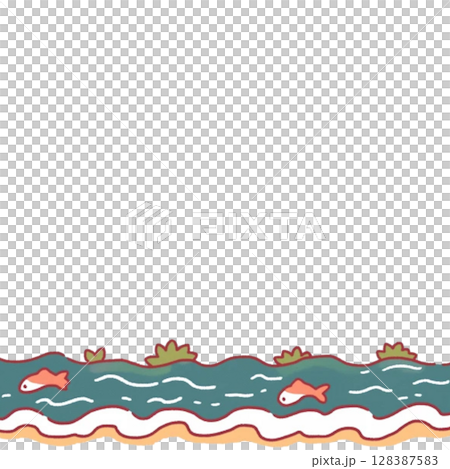 海面のフレーム素材、イラスト、透過、素材、枠、飾り 128387583