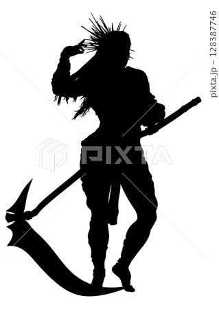 Dynamic Female Warrior with Flowing Hair Dynamic Female Warrior with Flowing Hair 128387746