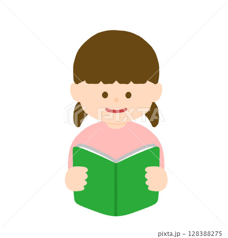 笑顔で本を読む女の子のイラスト 128388275
