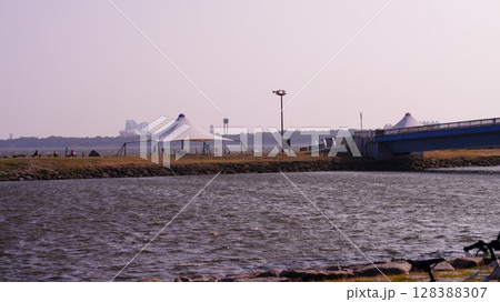 葛西臨海公園から見た西なぎさとゲートブリッジ方面 葛西臨海公園から見た西なぎさとゲートブリッジ方面 128388307